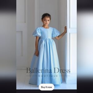 Light Blue Puff-Sleeve Kids Dress